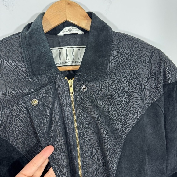 Vintage 80s BB Dakota Leather Bomber Jacket Sz M Black Moto Western Suede EUC - Picture 4 of 14